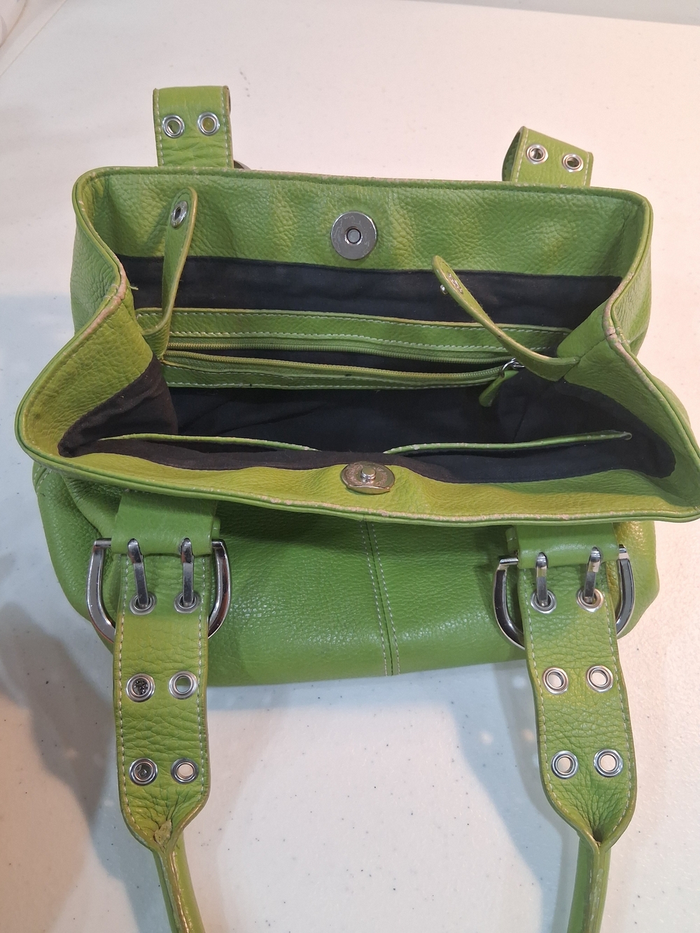 Tignanello Spring Green Leather Top Handle Handbag - Picture 4 of 9